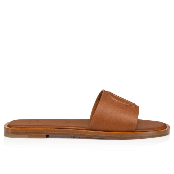 Christian Louboutin CL Mule Flat Cuoio Brown Leather Slide Slip On Sandal 37.5 - Picture 5 of 15
